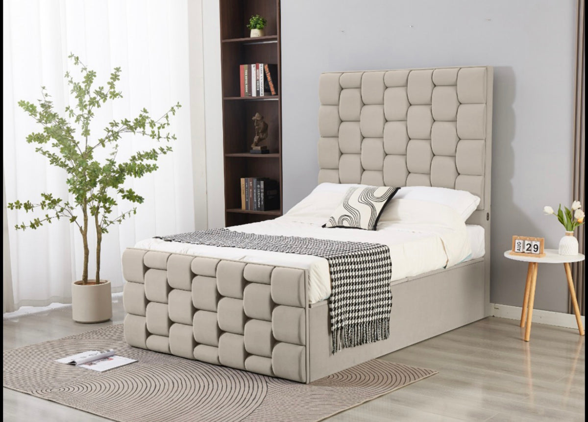 Mounty Bed Solid MDF Top & Floor with MDF Board - Sturdy Construction, Flat Surface, Double & King Sizes, Velvet Material, Comfortable Sleep