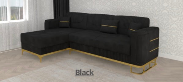 Fashion L-Shape Sofa -Roll Over Bed , LED Light , Under Storage , Metal Legs , Full Memory Foam