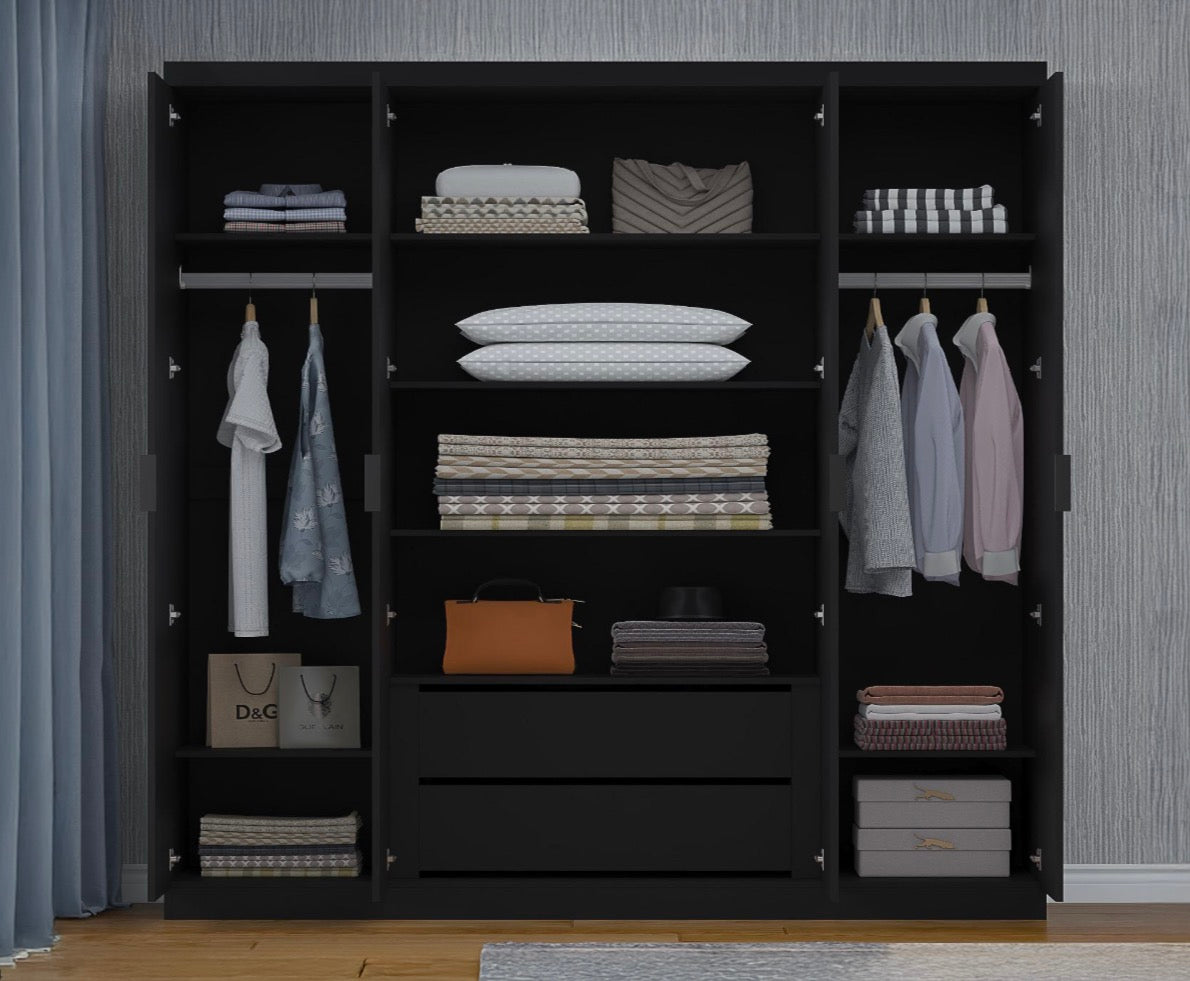 Derb Glossy Wardrobe Fully hHigh Glass Painted Surfaces in Black , Grey , Dark Grey & White Colour