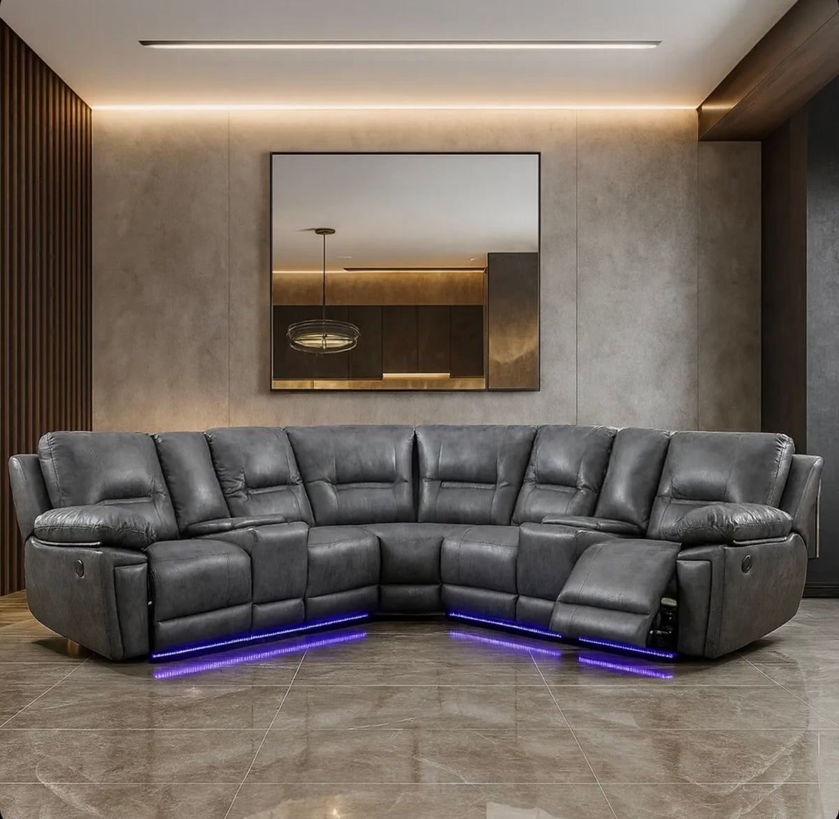 Saira Chaise Suite Manual Recliner Corner Sofa  in Grey Color