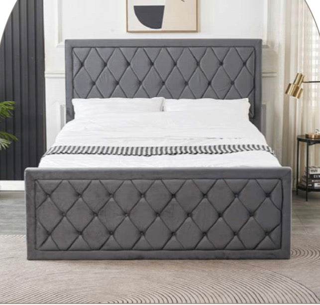 Drayton Plush Velvet Bed with Buttons - Luxurious Soft & Comfortable Surface for Restful Sleep - Stylish Design Enhances Any Bedroom - Single to King Sizes Available