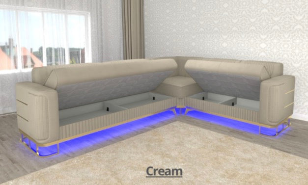 Fashion Corner Sofa - LED Light , Roll Over Bed , Under Storage , Full Memory Foam , Metal Legs