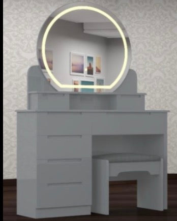 Marisa Dressing Table - Deep Drawers , Comfy Stool , Handless Drawers , 3 Tone LED , High Gloss Mirror With Strong MDF