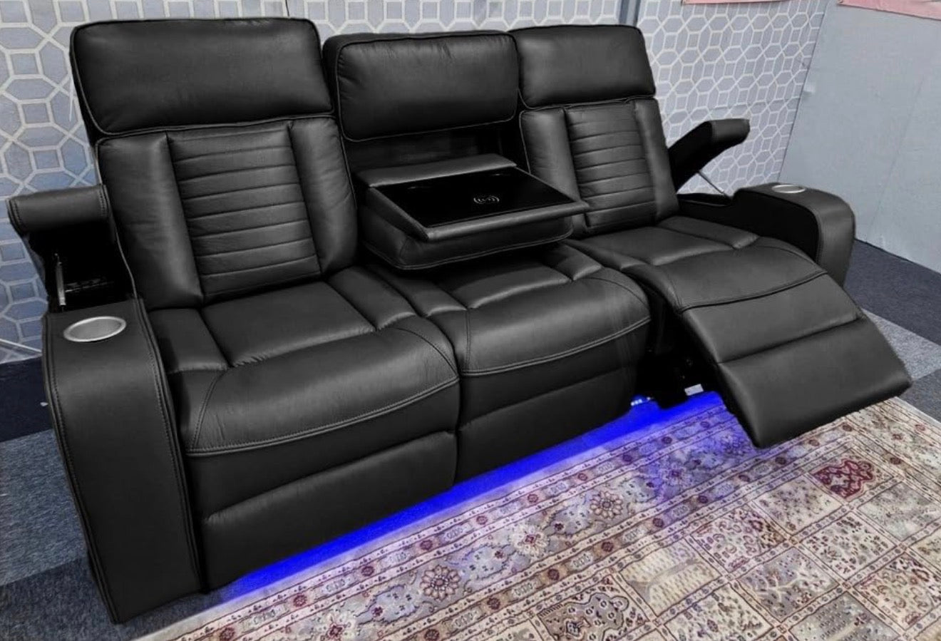 Tuacane Leather 3+2 Seater Sofa Set , Electric recliners, cupholders, USB charging, wireless charging, comfortable cinematic sofas, colour black or brown or grey
