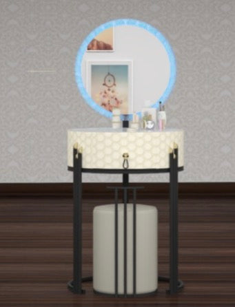 Merlin Dressing Table - 3 Tone LED , Strong MDF , Gold Handles , Deep Drawers , Comfy Stool With High Gloss Mirror