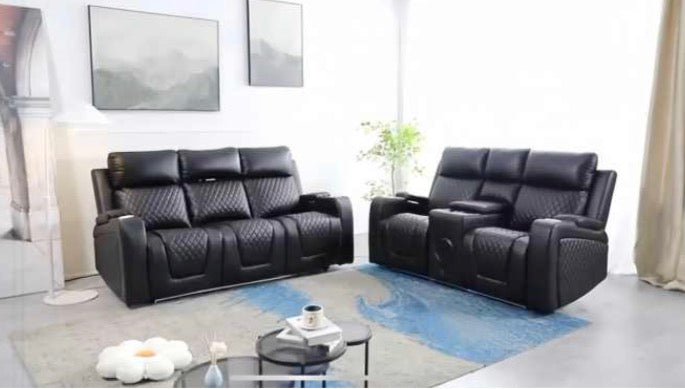 Florida Leather Suite 3+2 Seater Sofa Set. USB Port , LED Lights , Speakers , Drinks Holders in Grey Color