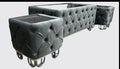 AVIVA Modern Coffee Table Set in Black Cream & Grey with Tufted Design and Gold Legs for Living Room
