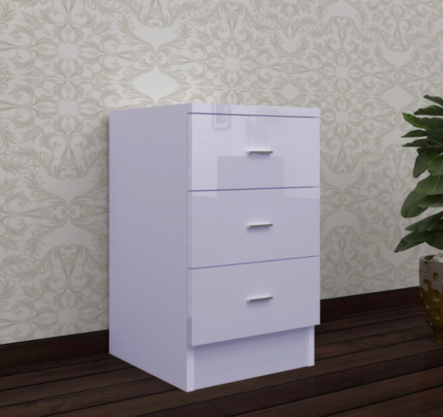 Norvik Bed Sides - High Gloss Front , Chrome Handles , Deep Drawers , Multiple Drawers , Strong MDF , Ample Storage Space