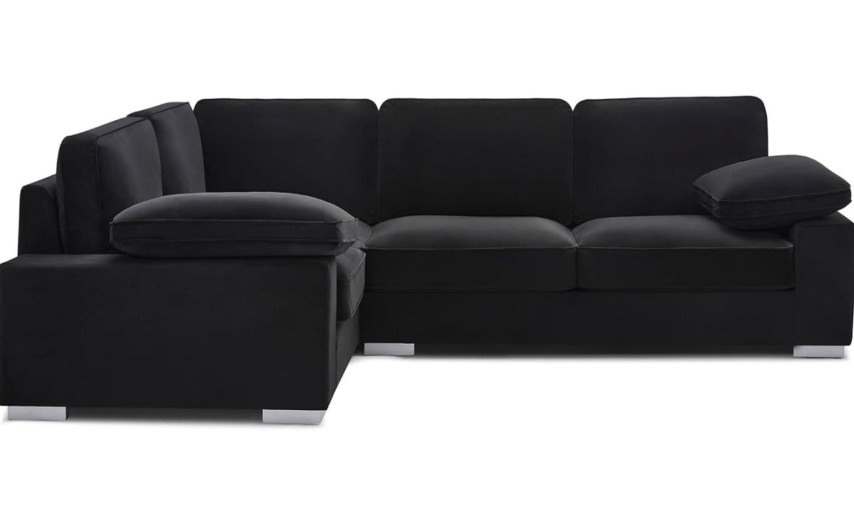 Ascot Plush Black Corner Sofa with Fixed Arms Soft Plush Material for Comfortable Seating Ideal for Corner Spaces Sleek Design and Efficient Placement
