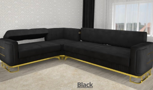 Fashion Corner Sofa - LED Light , Roll Over Bed , Under Storage , Full Memory Foam , Metal Legs