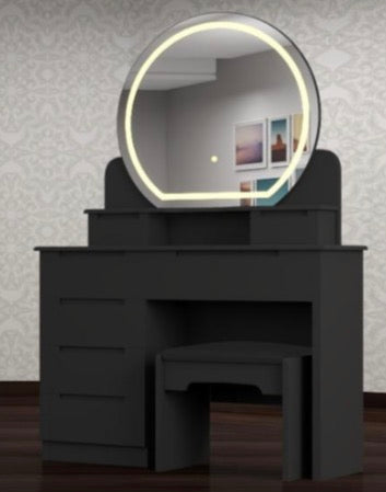 Marisa Dressing Table - Deep Drawers , Comfy Stool , Handless Drawers , 3 Tone LED , High Gloss Mirror With Strong MDF