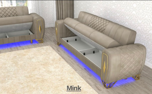 Avora 3+2 Seater Sofa Set - LED Light , Under Storage , Metal Legs , Roll Over Bed , Full Memory Foam