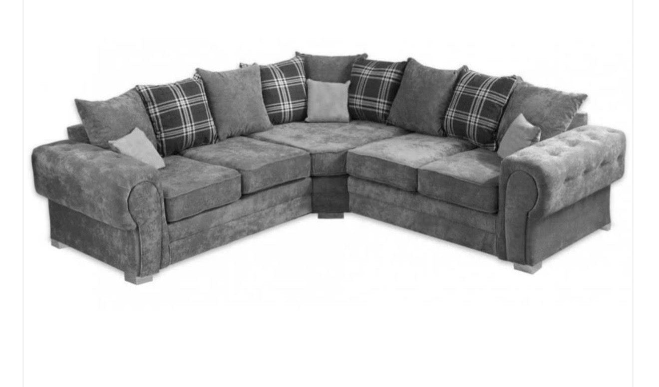 VERONA FABRIC SUITE 3+2+1 & CORNER SOFA in Grey Color - Elegant Modern Living Space Furniture Set