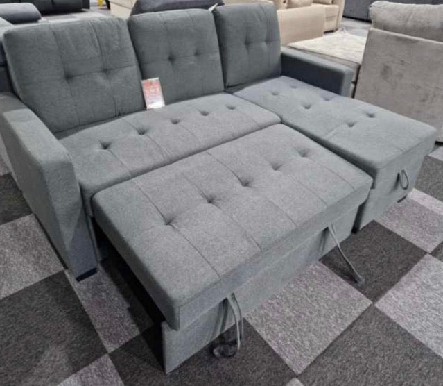 Francesca Sofa Pull Out Bed with Storage LED Lights CupHolder Fixed Arms Comfortable Seating British English
