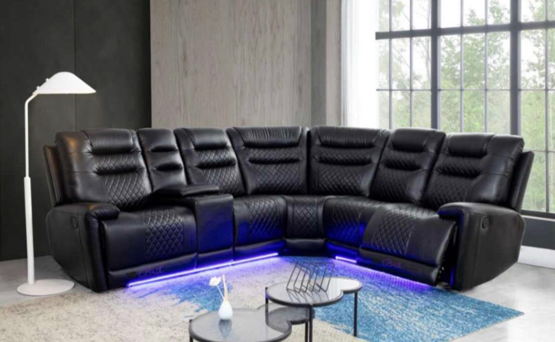 Halifax Electric Corner Recliner Sofa , Power Recliner , Storage Box , Cupholders , Led Lights , USB/type c charger  port x2