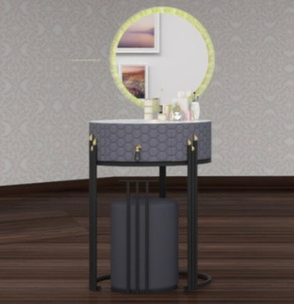 Merlin Dressing Table - 3 Tone LED , Strong MDF , Gold Handles , Deep Drawers , Comfy Stool With High Gloss Mirror