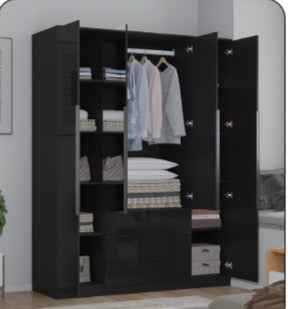 Derby Glossy Wardrobe MDF High Gloss Front n Dark Grey , Grey ,White & Black Colours