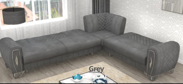 Avora Corner Sofa Set - LED Light , Roll Over Bed , Under Storage , Full Memory Foam , Metal Legs