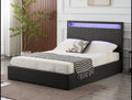 LED Bed Linen Fabric with Integrated Speaker & USB Charging in Headboard Storage Metal Ottoman Extra-strong Rods under Slats for Enhanced Lighting Ambiance and Convenience