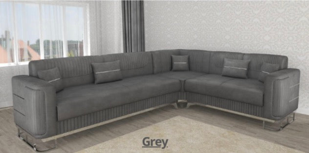 Fashion Corner Sofa - LED Light , Roll Over Bed , Under Storage , Full Memory Foam , Metal Legs