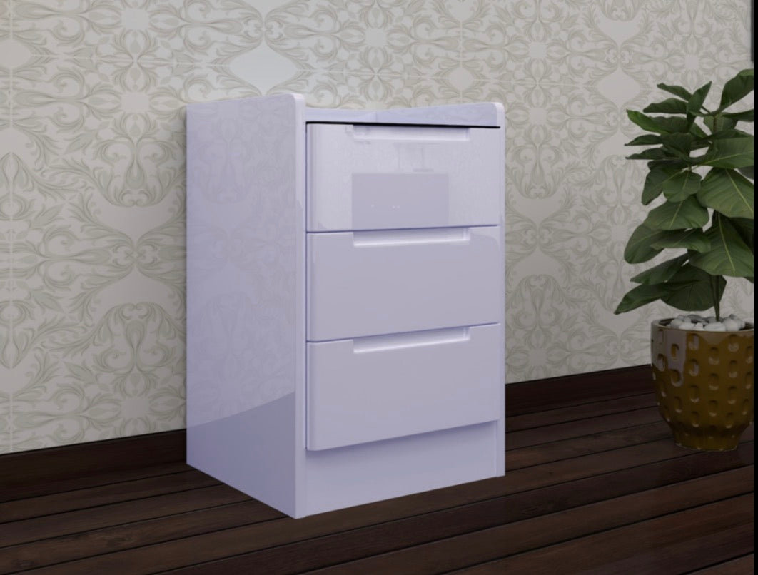 Vesko Bed Sides - Handless Drawers , Fully High Gloss , Strong MDF , Ample Storage Space , Wireless Chargers & Speakers , Multiple Drawers