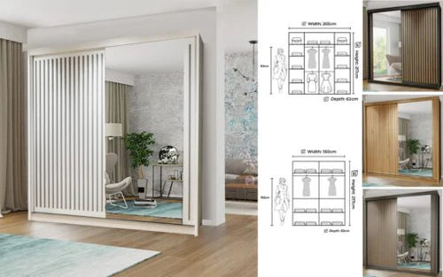 Royale Sliding Door Wardrobe - Colours ( White, Oak, Grey, Black ) Sizes ( 150cm , 203cm, 250cm )