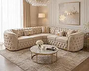 LUXURY CORNER SOFA CHESTERFIELD BUTTONED PLUSH VELVET GREY, BLACK OR CREAM & GOLD COMES WITH CUSHIONS