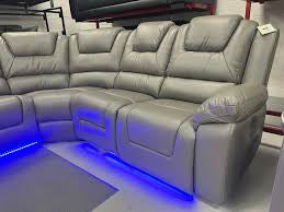 Oxford Corner Suite Leather Sofa with LED Light USB Port & Cup Holders in Grey Color Modern Living Room Furniture
