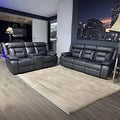 Nove Leather Electric Recliner 3+2 Seater Sofa Set along with USB Port & DrinkHolders in Black & Grey Colour