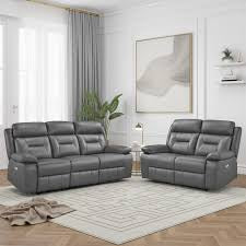 Nove Leather Electric Recliner 3+2 Seater Sofa Set along with USB Port & DrinkHolders in Black & Grey Colour
