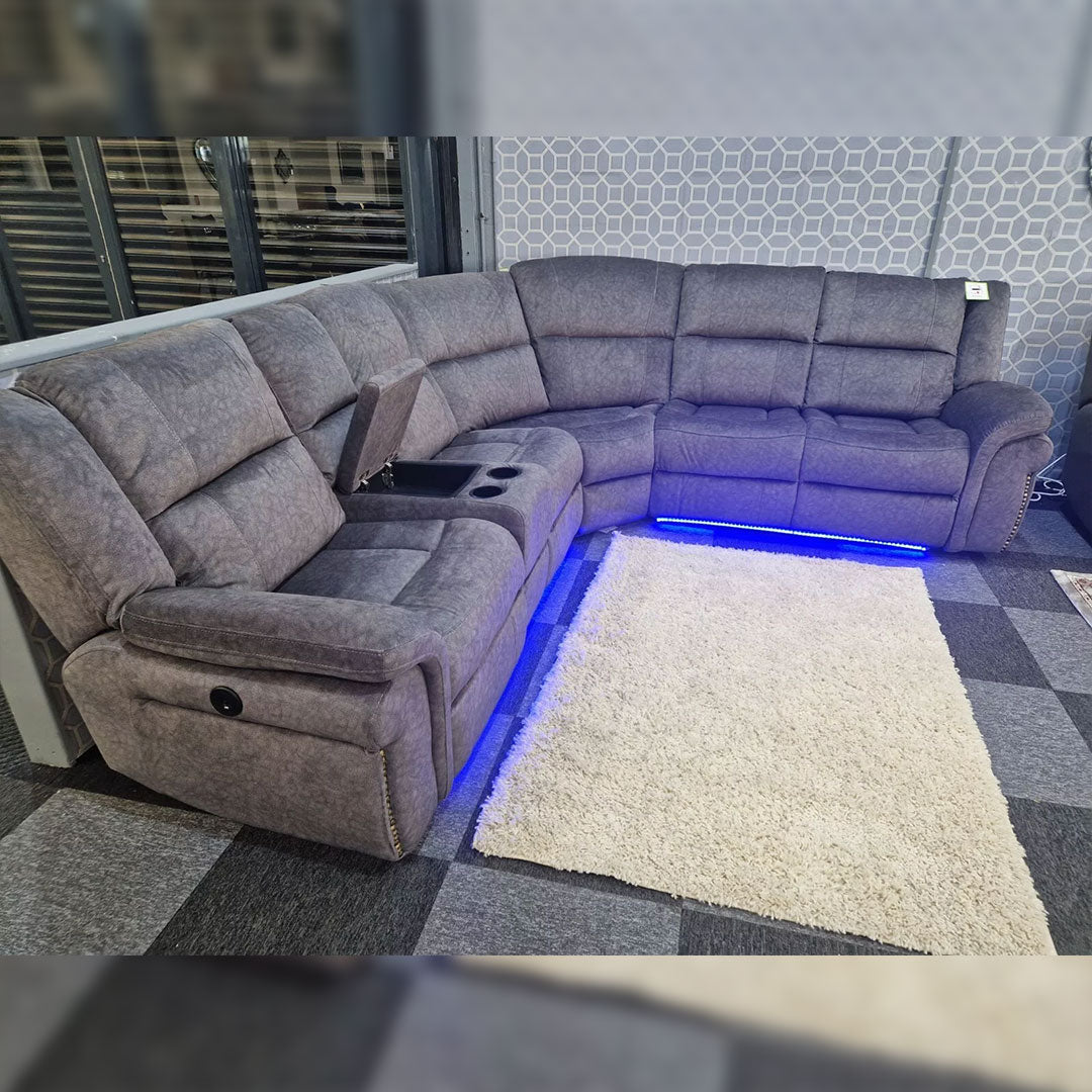 Berline Leather Manual Recliner Corner Sofa in Grey Color