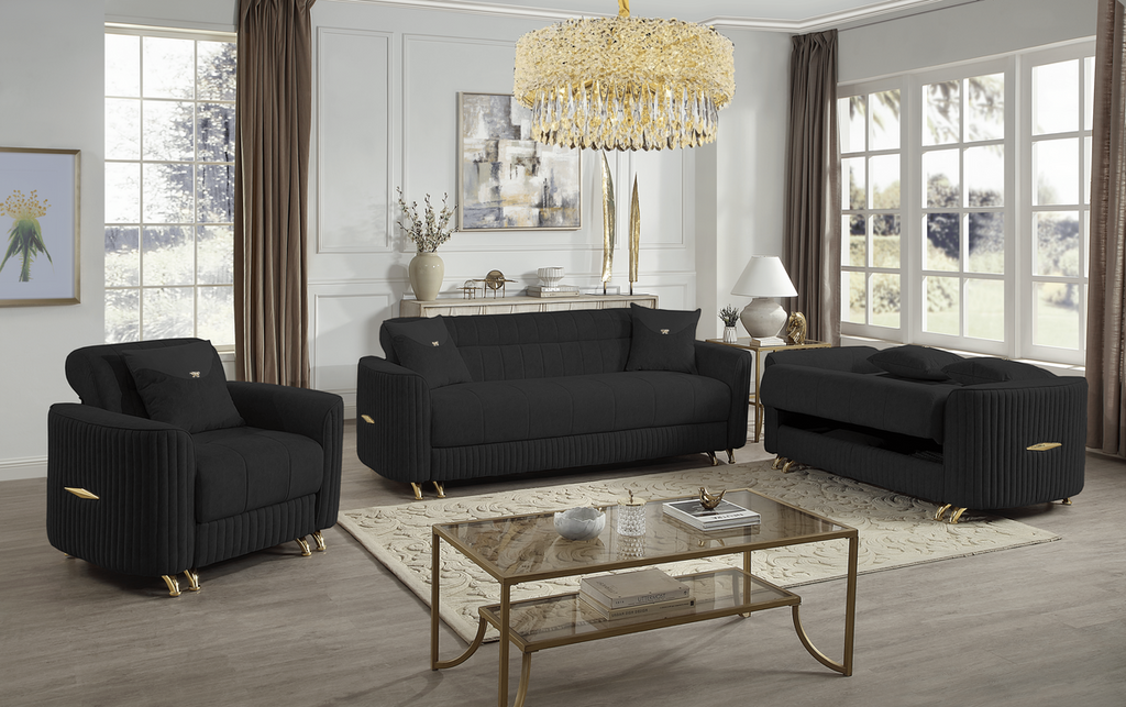 Elegant Velvet Sofa Set 3+2 OR 3+2+1  with Gold Accents and Modern Design for Living Room Comfort - BLACK, GREY , CREAM