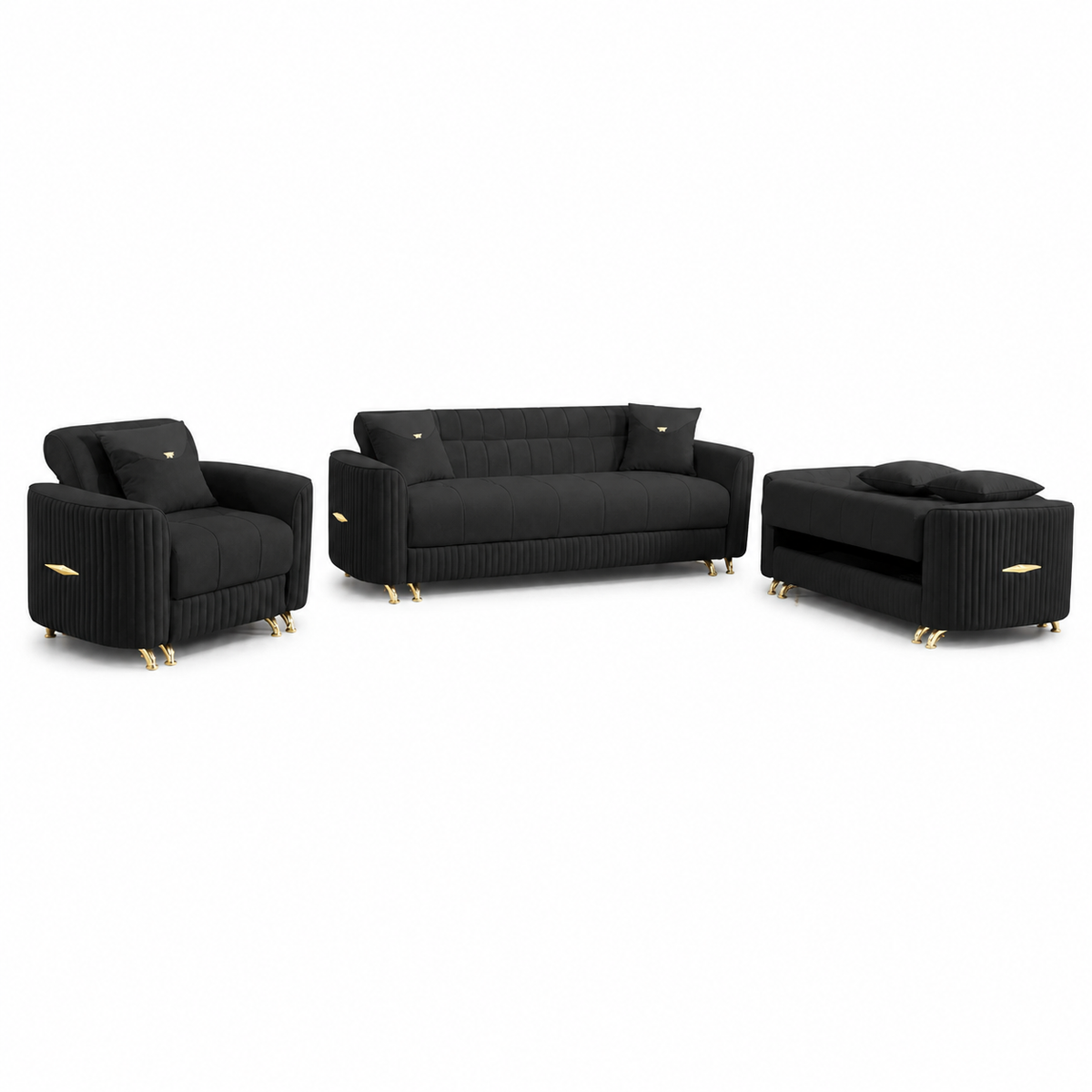 Elegant Velvet Sofa Set 3+2 OR 3+2+1  with Gold Accents and Modern Design for Living Room Comfort - BLACK, GREY , CREAM