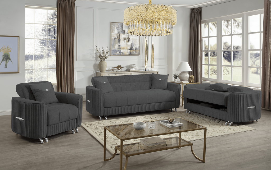 Elegant Velvet Sofa Set 3+2 OR 3+2+1  with Gold Accents and Modern Design for Living Room Comfort - BLACK, GREY , CREAM
