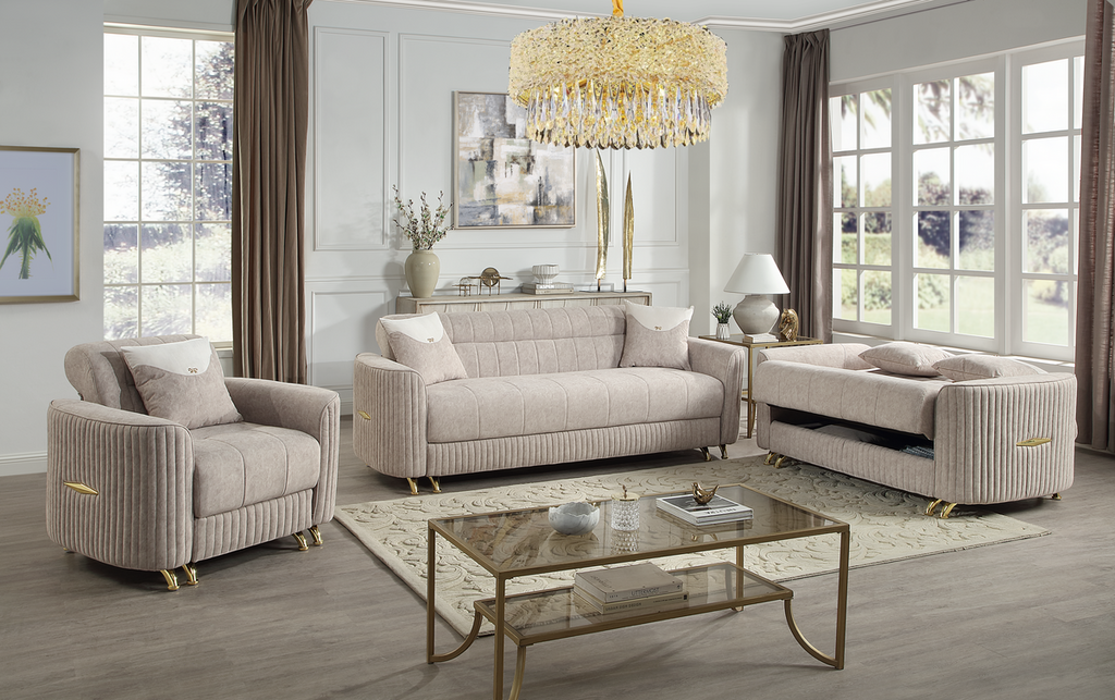 Elegant Velvet Sofa Set 3+2 OR 3+2+1  with Gold Accents and Modern Design for Living Room Comfort - BLACK, GREY , CREAM
