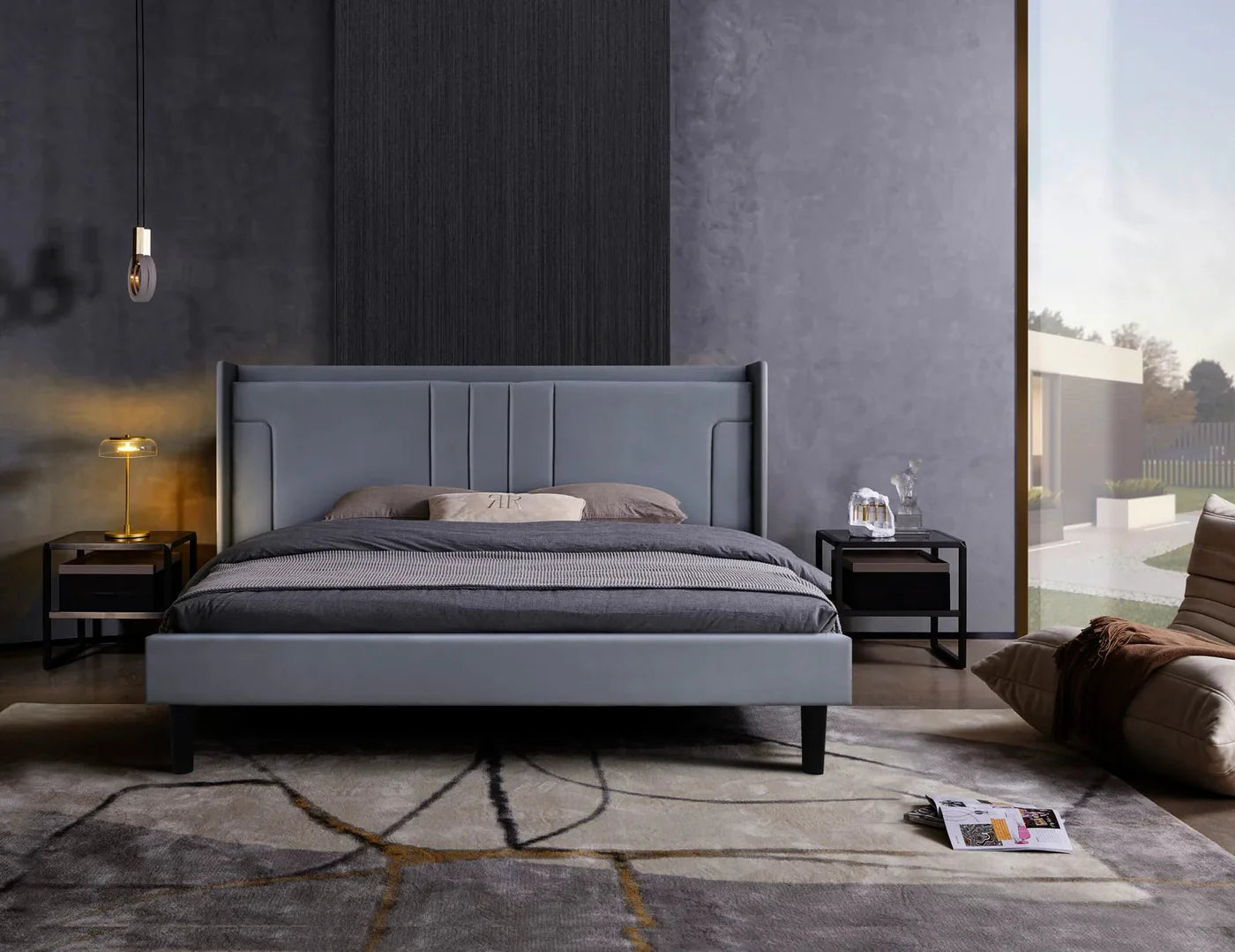 Lara Velvet King Bed Modern Design
