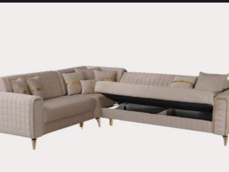 Atlas Corner Sofa Bed - Modern L-Shape Design with Gold trim and Storage Drawer for Living Room AVAILABLE IN GREY,MINK & CREAM COLOURS