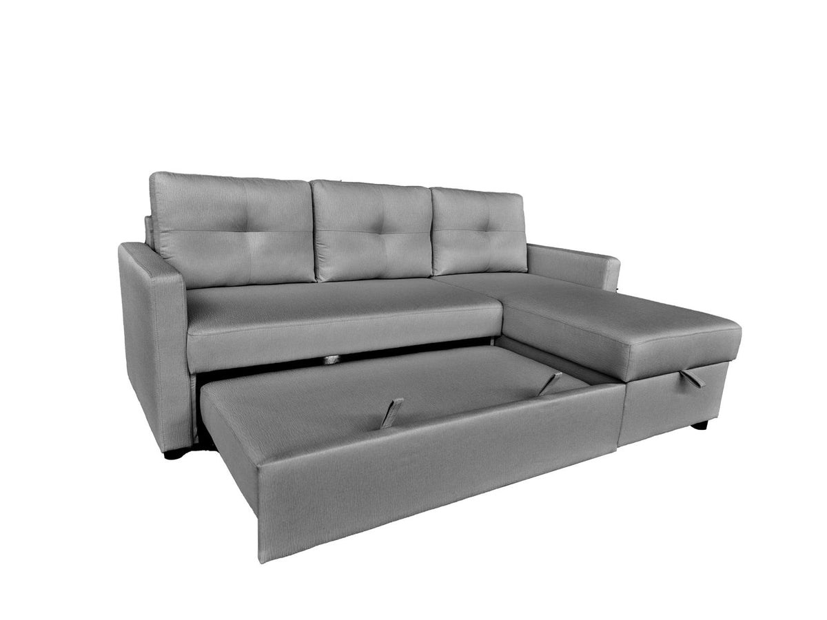 RESTRO Compact Corner Sofa with Pull Out Bed & Lift Up Storage for Small Spaces