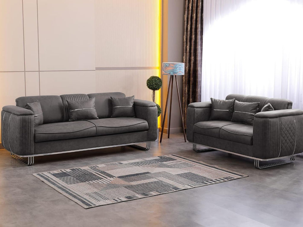 LIDYA Grey & Cream Sofas Fixed Arms Available in Two Colors to Accompany Brown for Modern Living Room