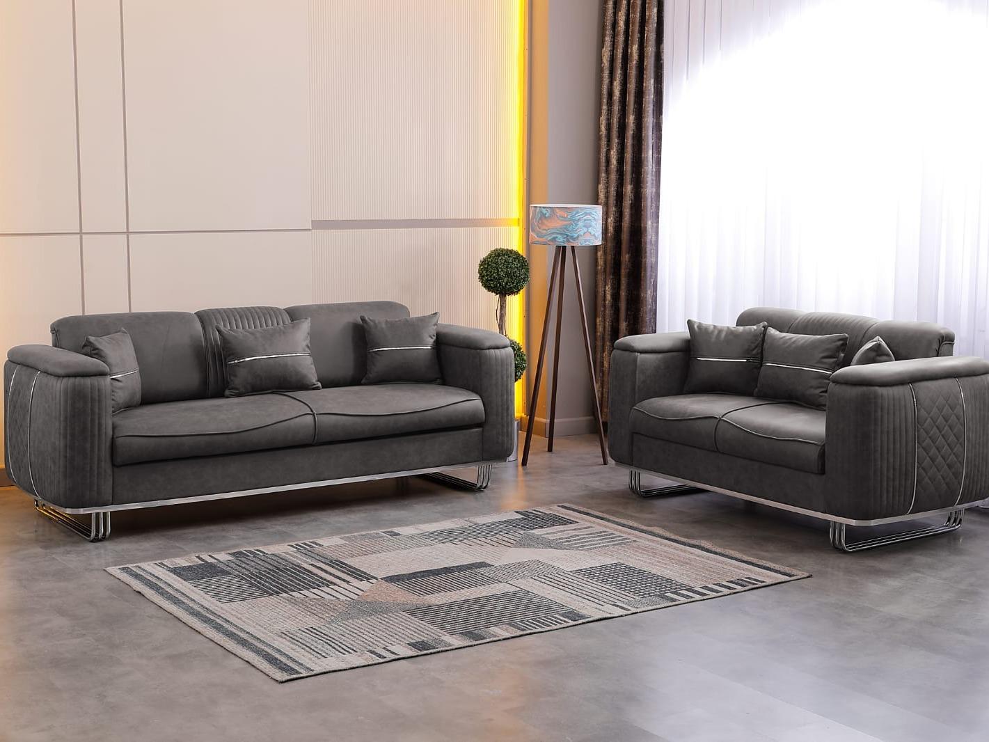 LIDYA Grey & Cream Sofas Fixed Arms Available in Two Colors to Accompany Brown for Modern Living Room