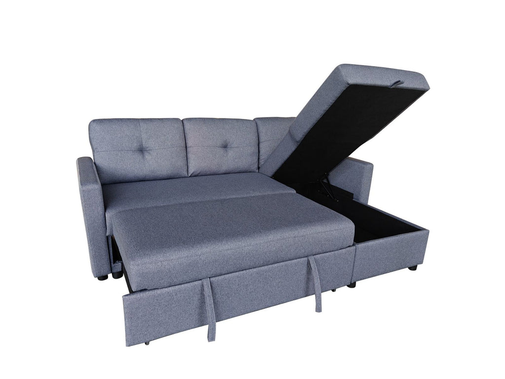 RESTRO Compact Corner Sofa with Pull Out Bed & Lift Up Storage for Small Spaces