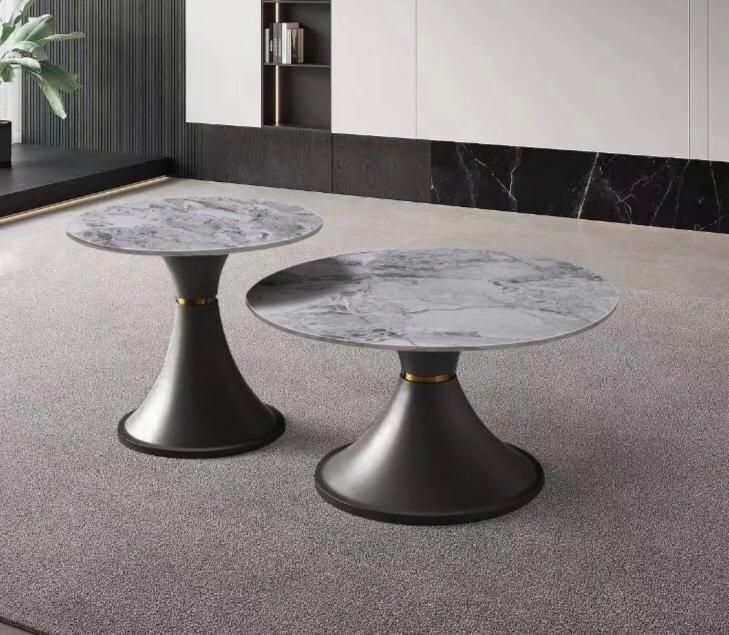 AURA Coffee Table & Side Table - Modern Round Design with Marble Top and Metal Base for Living Room AVAILABLE IN GREY & CREAM COLOUR