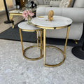 MARBEL Set of 2 Tables - Round Table & Side Table Nesting Design in Grey Silver & White Silver - Elegant Versatile for Dining Living Room & Bedroom