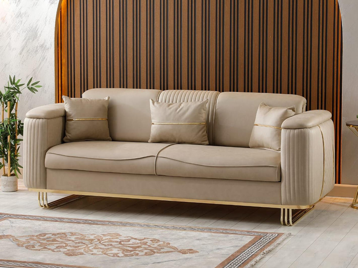 LIDYA Grey & Cream Sofas Fixed Arms Available in Two Colors to Accompany Brown for Modern Living Room