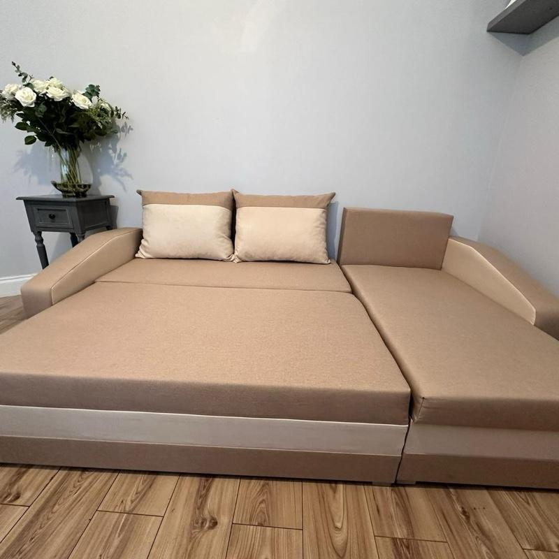 Compact Corner Sofa Bed Beige Cream OR Grey Right hand Side With Storage