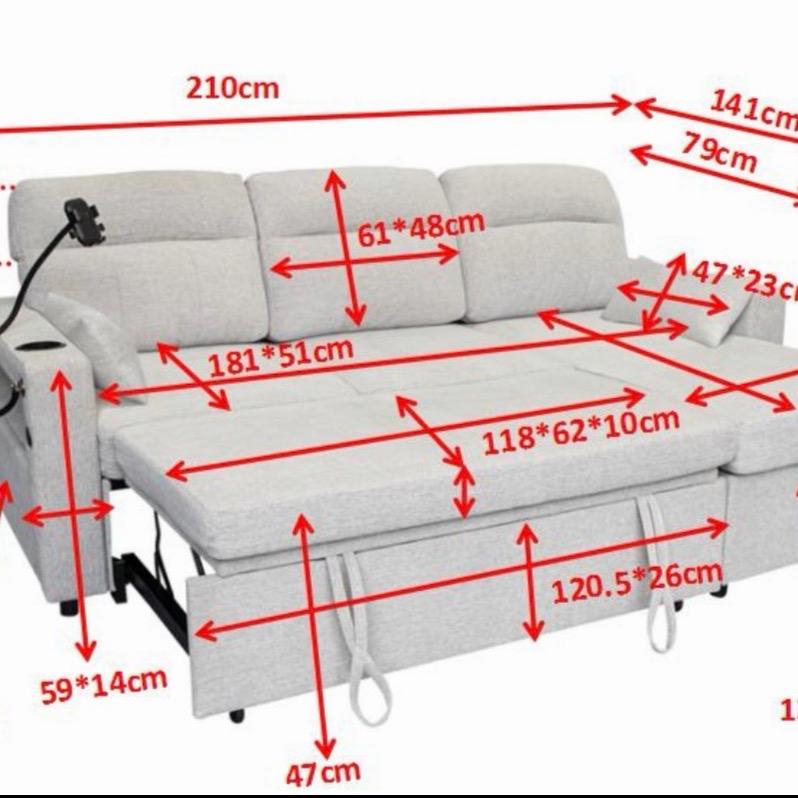 MODORA CORNER SOFA BED WITH STORAGE Cream Grey Colour Modern Design Compact Storage Solution for Living Room