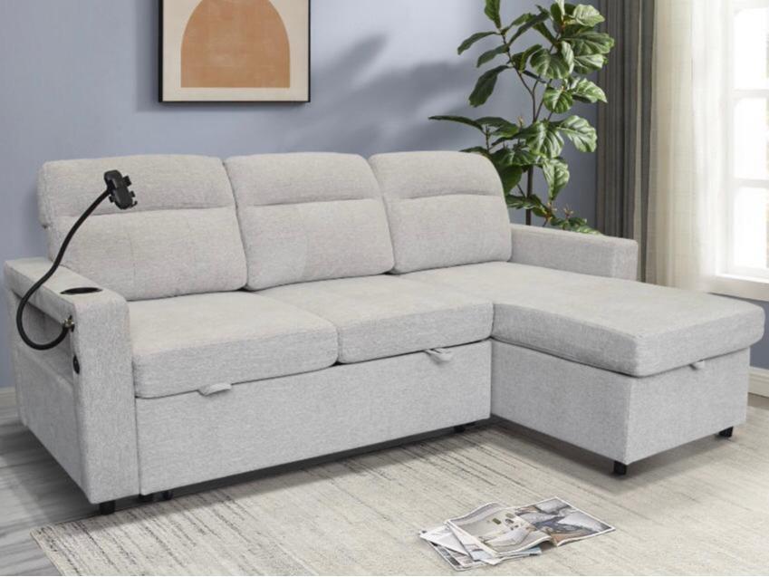 MODORA CORNER SOFA BED WITH STORAGE Cream Grey Colour Modern Design Compact Storage Solution for Living Room