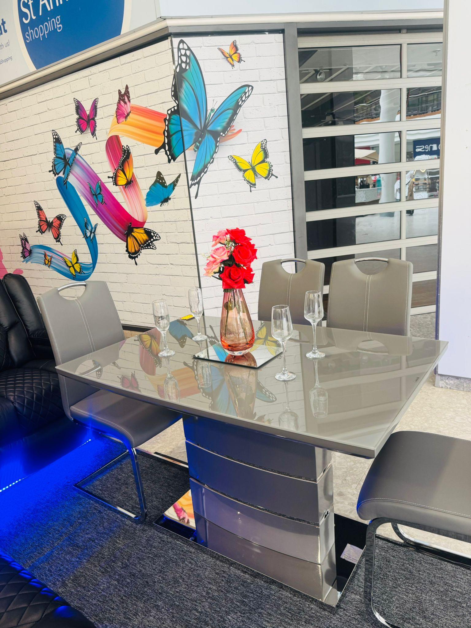 Modern Grey Dining Table with 4 Leather Chairs for Home & Office Use - Armless Design for Stylish Dining Area