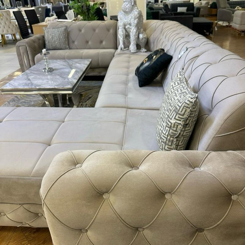 LUXURY EXTRA LARGE CORNER U SHAPE SOFA BED LOUNGER PLUSH VELVET 390cm x 250cm x 170cm WITH FIXED ARMS & UNDERSTORAGE FOR SMALL ITEMS