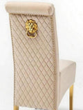 AYZAL Velvet High Back Dining Chairs with Lion Knocker Padded Gold Trim Quilted Design for Luxury Dining Rooms Black Gold Cream Gold Grey Silver